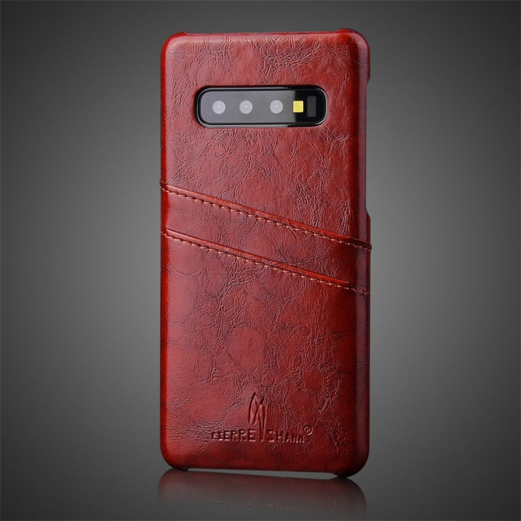 Fierre Shann Retro Oil Wax Texture PU Leather Case for Galaxy S10 Plus, with Card Slots