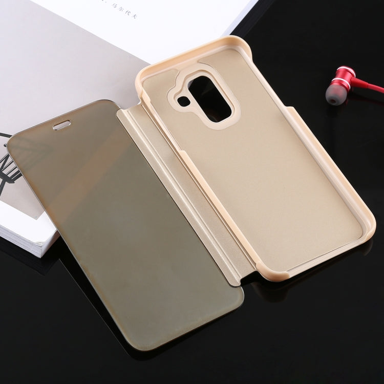 Electroplating Mirror Horizontal Flip Leather Case for Galaxy A6+ (2018) , with Holder