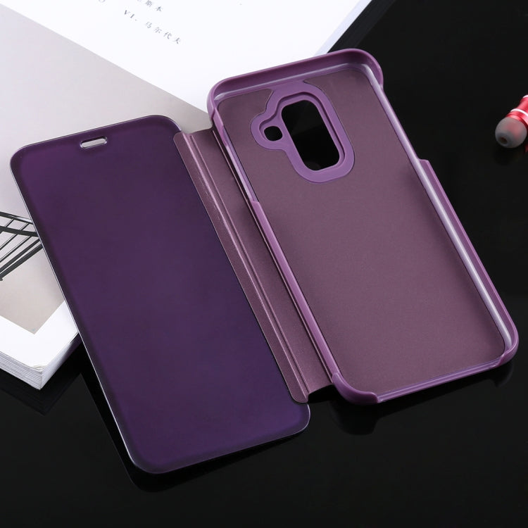 Electroplating Mirror Horizontal Flip Leather Case for Galaxy A6+ (2018) , with Holder