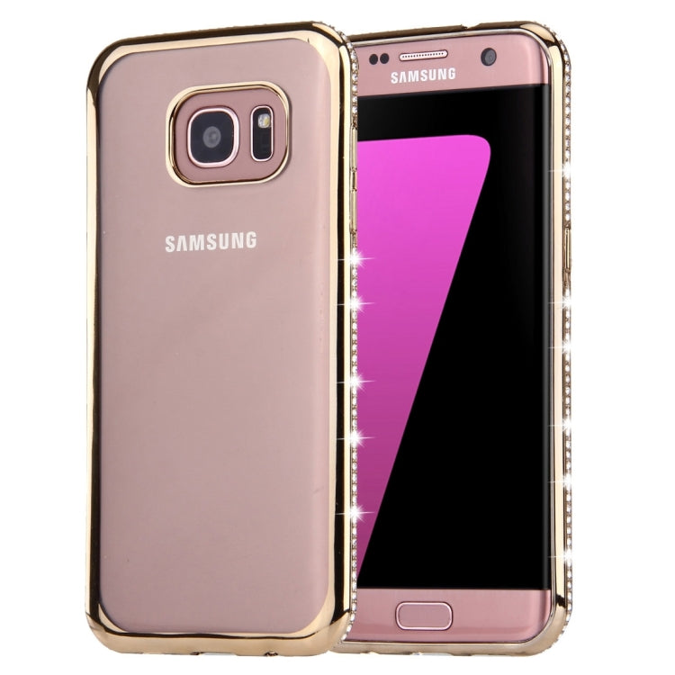 For Galaxy S7 Edge / G935 Diamond Encrusted Electroplating Frame Transparent TPU Protective Case(Gold)
