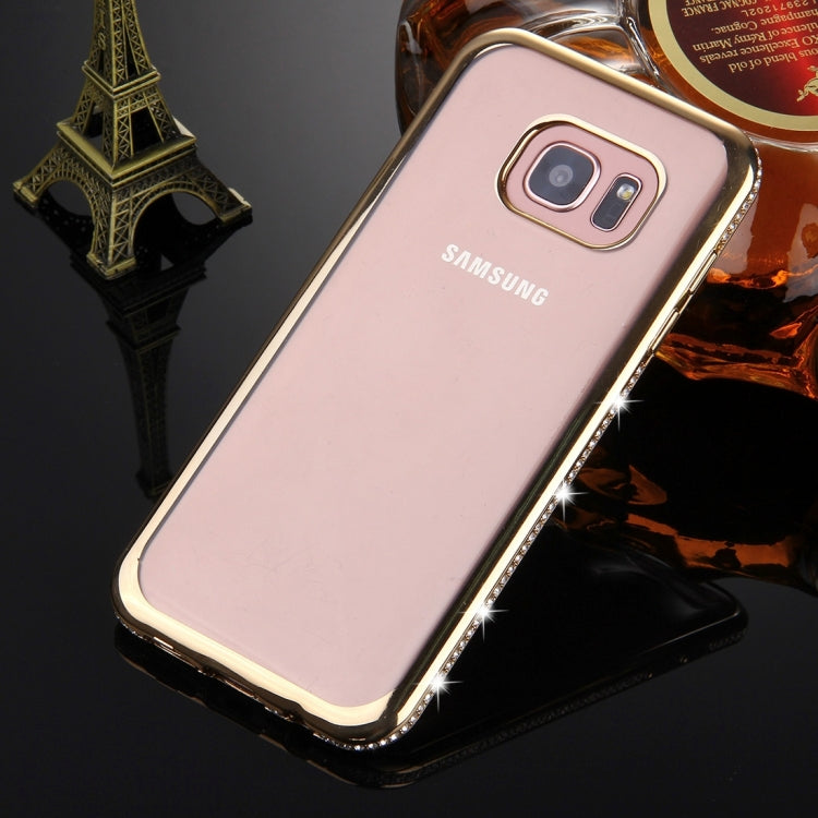 For Galaxy S7 Edge / G935 Diamond Encrusted Electroplating Frame Transparent TPU Protective Case(Gold)
