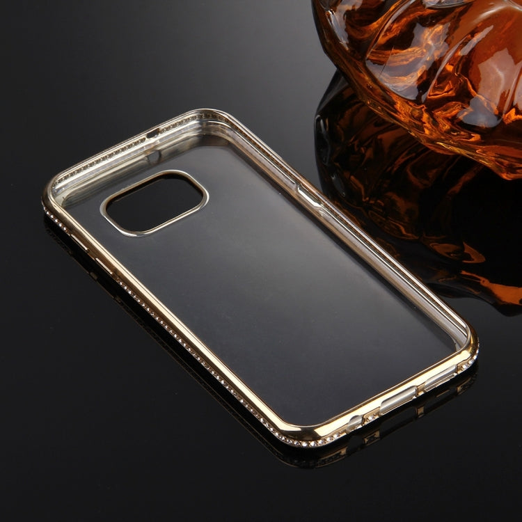 For Galaxy S7 Edge / G935 Diamond Encrusted Electroplating Frame Transparent TPU Protective Case(Gold)
