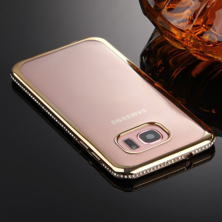 For Galaxy S7 Edge / G935 Diamond Encrusted Electroplating Frame Transparent TPU Protective Case(Gold)