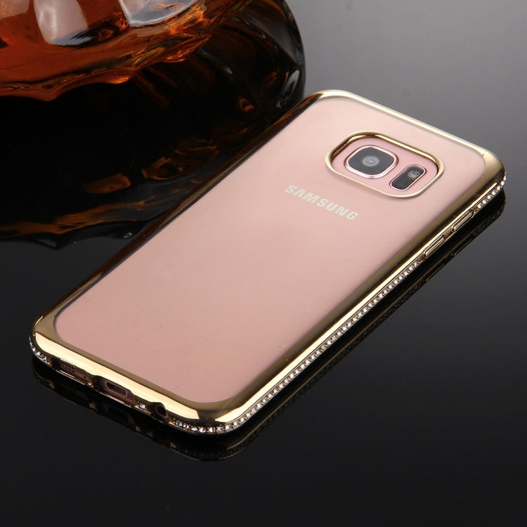 For Galaxy S7 Edge / G935 Diamond Encrusted Electroplating Frame Transparent TPU Protective Case(Gold)
