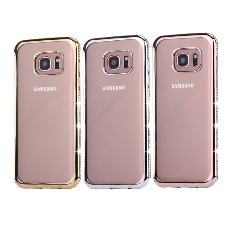 For Galaxy S7 Edge / G935 Diamond Encrusted Electroplating Frame Transparent TPU Protective Case(Gold)
