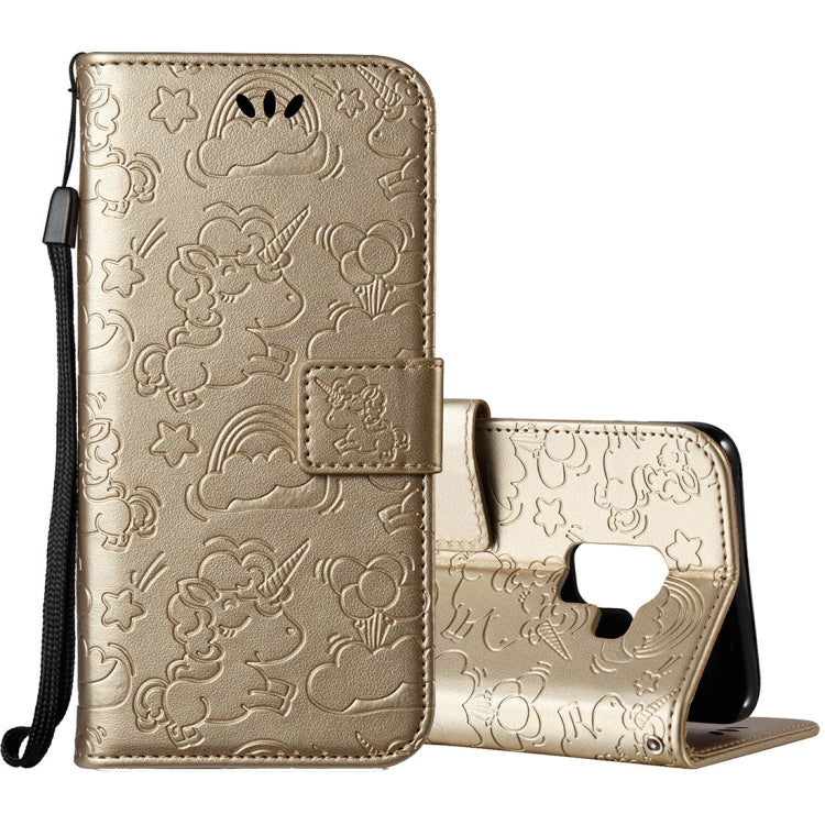 For Galaxy A8+ (2018) Pressed Horse Cloud Print Horizontal Flip Leather Case with Holder & Card Slots & Wallet & Lanyard