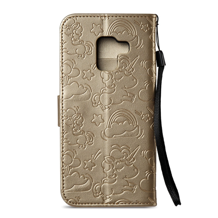 For Galaxy A8+ (2018) Pressed Horse Cloud Print Horizontal Flip Leather Case with Holder & Card Slots & Wallet & Lanyard