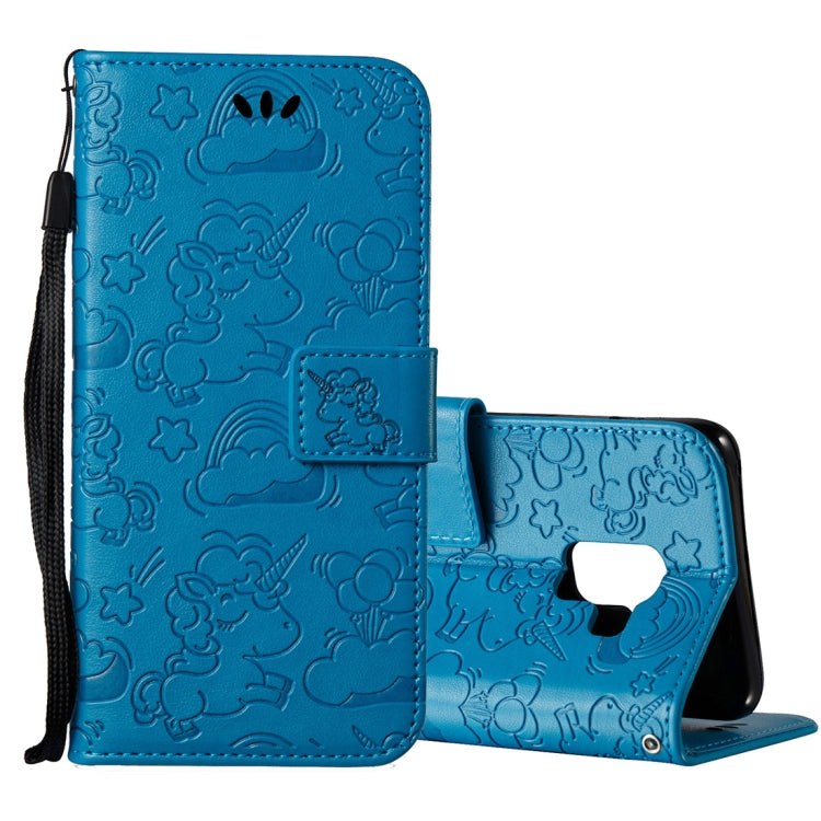 For Galaxy A8+ (2018) Pressed Horse Cloud Print Horizontal Flip Leather Case with Holder & Card Slots & Wallet & Lanyard