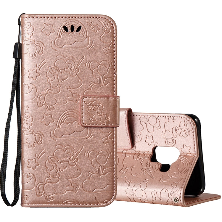 For Galaxy A8+ (2018) Pressed Horse Cloud Print Horizontal Flip Leather Case with Holder & Card Slots & Wallet & Lanyard