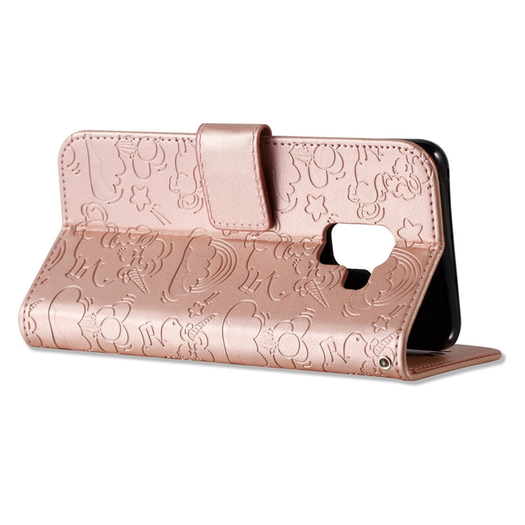 For Galaxy A8+ (2018) Pressed Horse Cloud Print Horizontal Flip Leather Case with Holder & Card Slots & Wallet & Lanyard