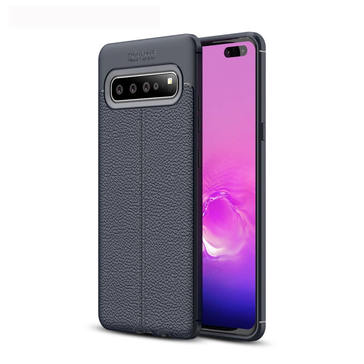 Litchi Texture TPU Shockproof Case for Galaxy S10 5G (Navy Blue)