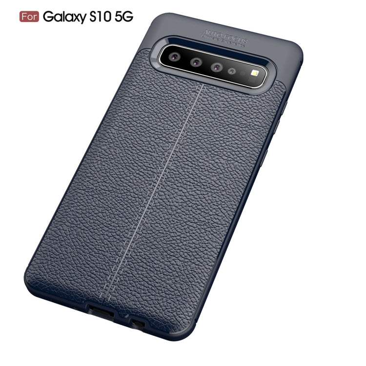 Litchi Texture TPU Shockproof Case for Galaxy S10 5G (Navy Blue)