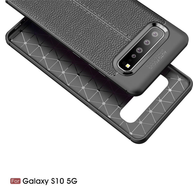 Litchi Texture TPU Shockproof Case for Galaxy S10 5G (Navy Blue)