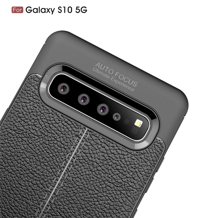 Litchi Texture TPU Shockproof Case for Galaxy S10 5G (Navy Blue)