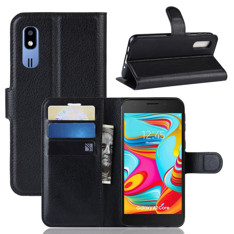Litchi Texture Horizontal Flip Leather Case for Galaxy A2 Core, with Wallet & Holder & Card Slots