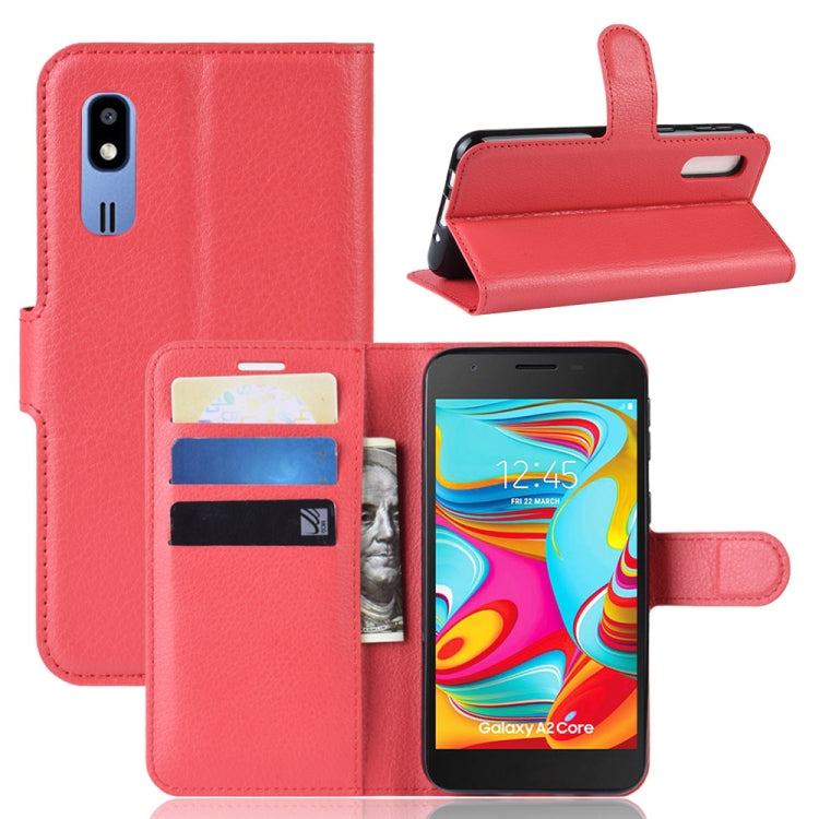 Litchi Texture Horizontal Flip Leather Case for Galaxy A2 Core, with Wallet & Holder & Card Slots