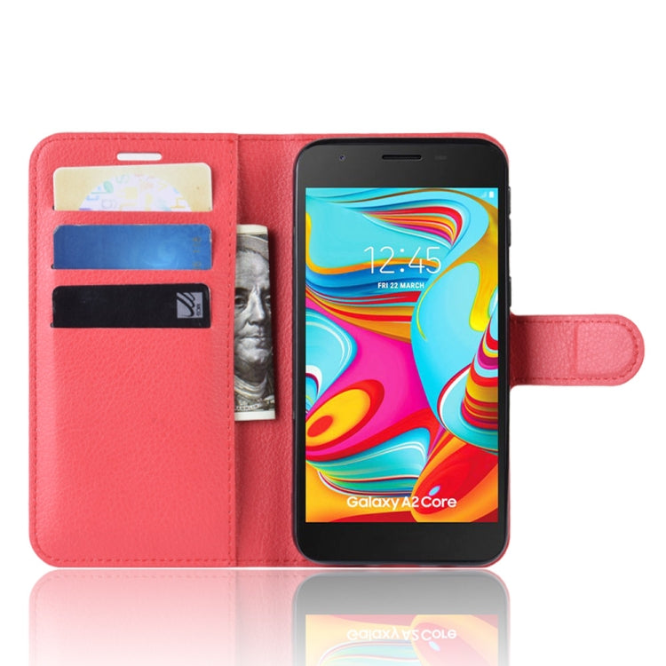 Litchi Texture Horizontal Flip Leather Case for Galaxy A2 Core, with Wallet & Holder & Card Slots
