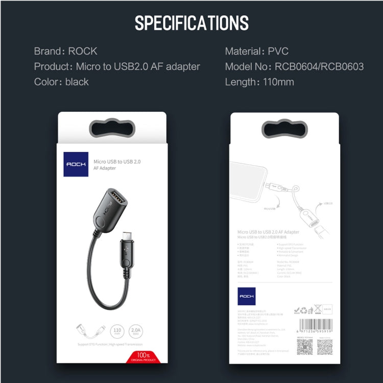ROCK Micro USB to USB 2.0 PVC Adapter Cable, Length: 1.1m for Samsung Galaxy S7 & S7 Edge / LG G4 / Huawei P8 / Xiaomi Mi4 and other Smartphones