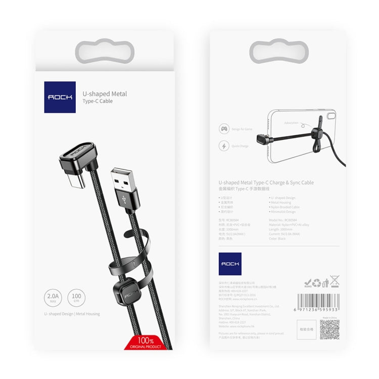 ROCK 2A 1m U-Shape Nylon Weave Type-C to USB Fast Data Sync Charger Cable for Samsung Galaxy S8 & S8 + / LG G6 / Huawei P10 & P10 Plus / Oneplus 5 and other Smartphones