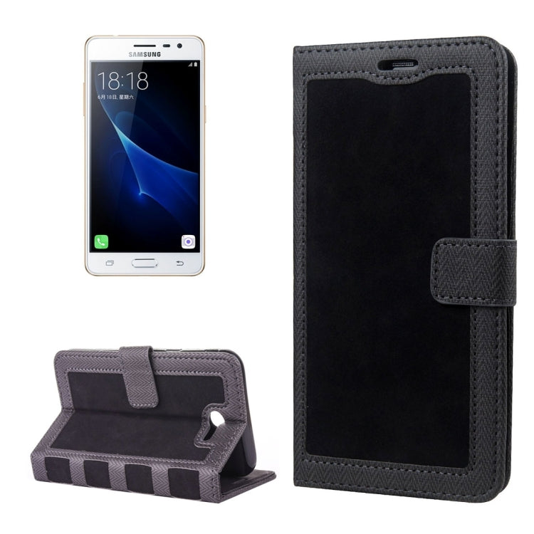 For Galaxy J3 (2017) (US Version) Contrast Color Retro Denim Texture Style Horizontal Flip Leather Case with Holder & Card Slots & Wallet & Photo Frame