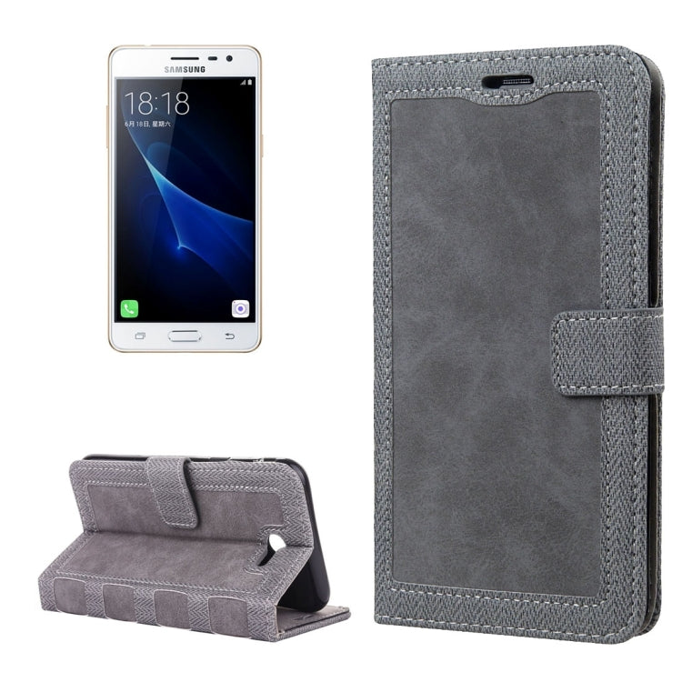 For Galaxy J3 (2017) (US Version) Contrast Color Retro Denim Texture Style Horizontal Flip Leather Case with Holder & Card Slots & Wallet & Photo Frame