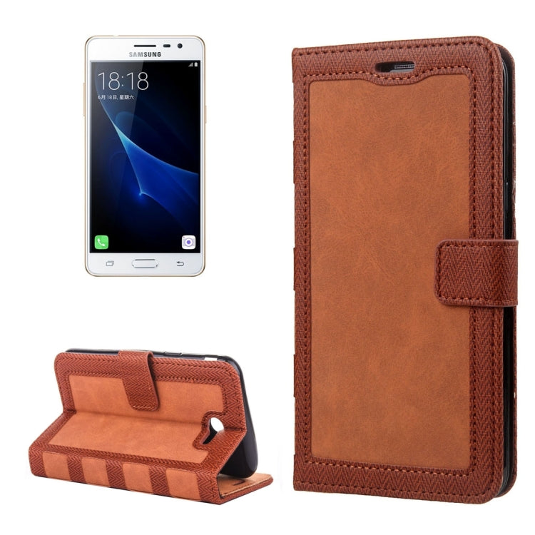 For Galaxy J3 (2017) (US Version) Contrast Color Retro Denim Texture Style Horizontal Flip Leather Case with Holder & Card Slots & Wallet & Photo Frame
