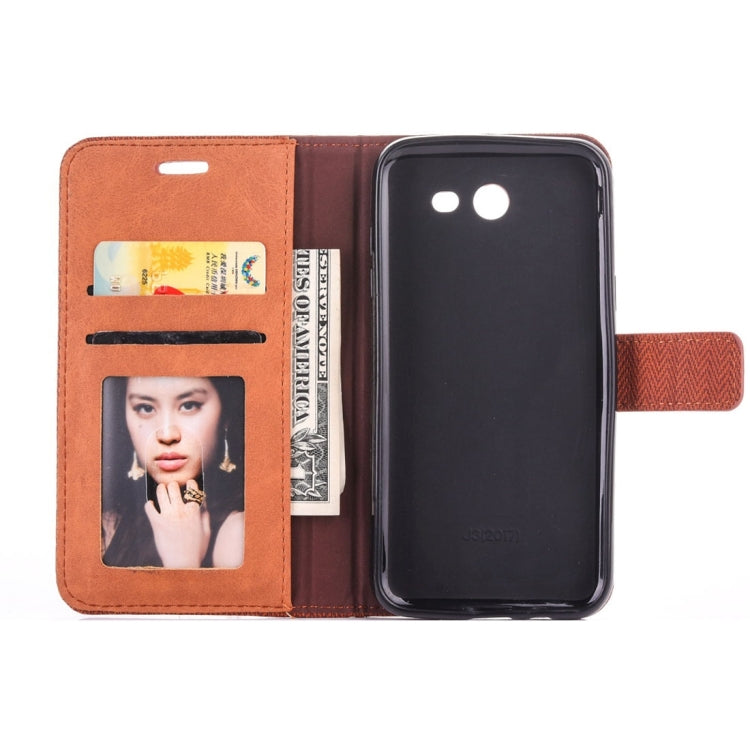 For Galaxy J3 (2017) (US Version) Contrast Color Retro Denim Texture Style Horizontal Flip Leather Case with Holder & Card Slots & Wallet & Photo Frame