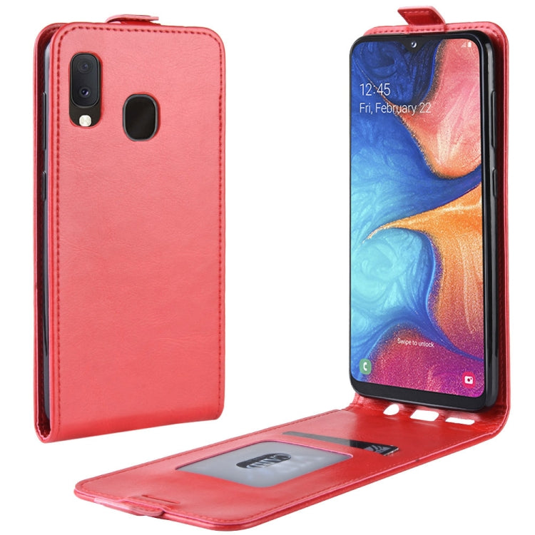 R64 Texture Vertical Flip Leather Case for Galaxy A20e , with Card Slots & Photo Frame