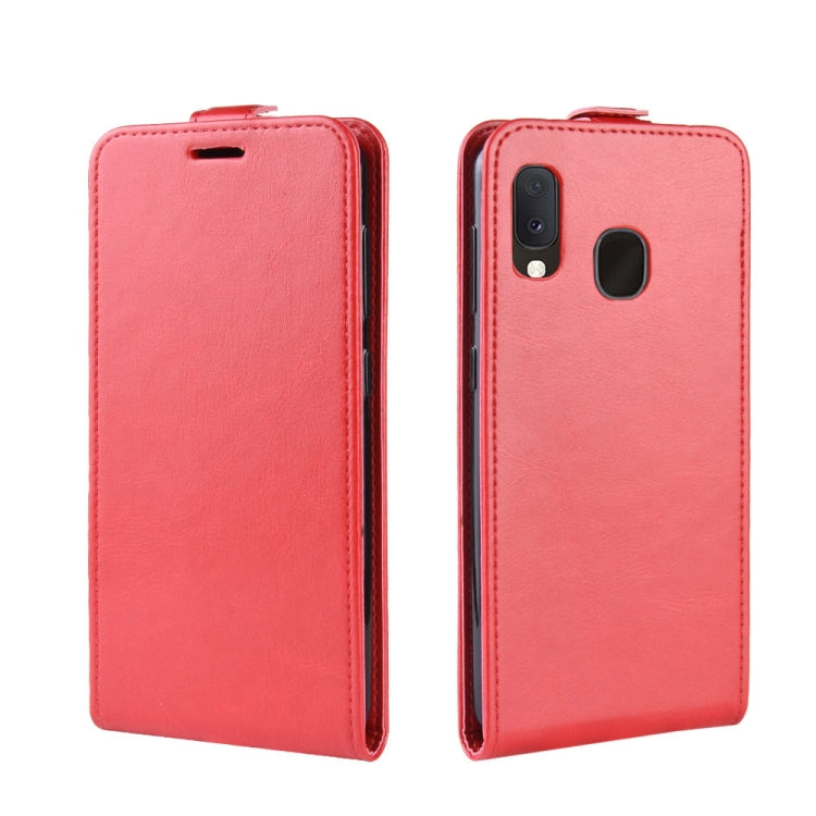 R64 Texture Vertical Flip Leather Case for Galaxy A20e , with Card Slots & Photo Frame