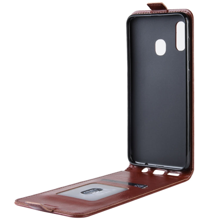 R64 Texture Vertical Flip Leather Case for Galaxy A20e , with Card Slots & Photo Frame