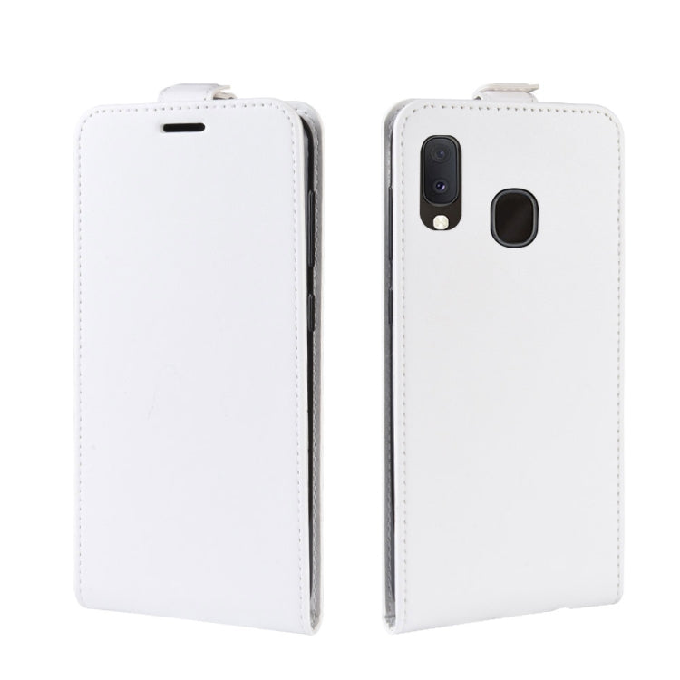 R64 Texture Vertical Flip Leather Case for Galaxy A20e , with Card Slots & Photo Frame