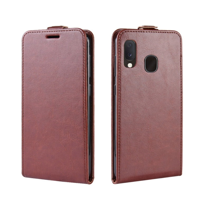 R64 Texture Vertical Flip Leather Case for Galaxy A20e , with Card Slots & Photo Frame