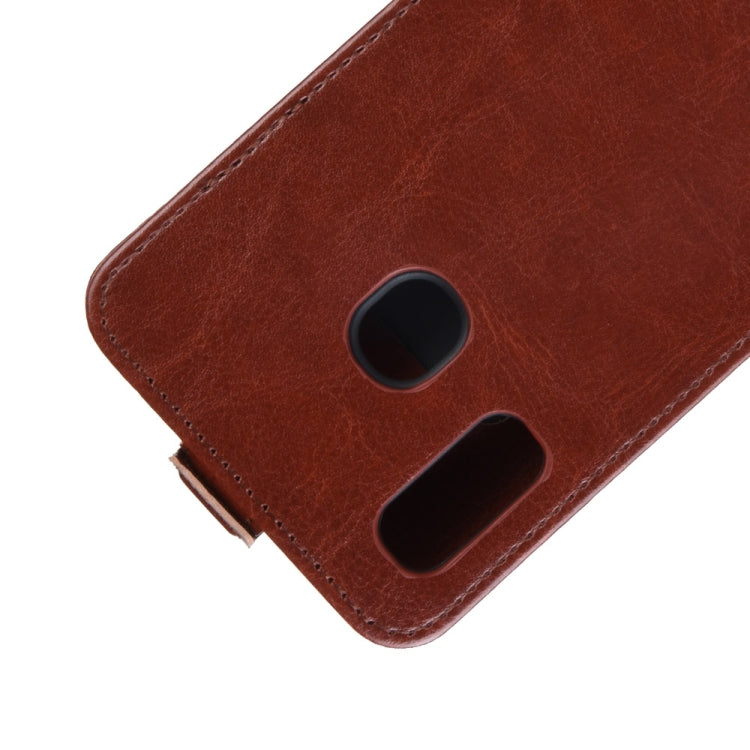 R64 Texture Vertical Flip Leather Case for Galaxy A20e , with Card Slots & Photo Frame