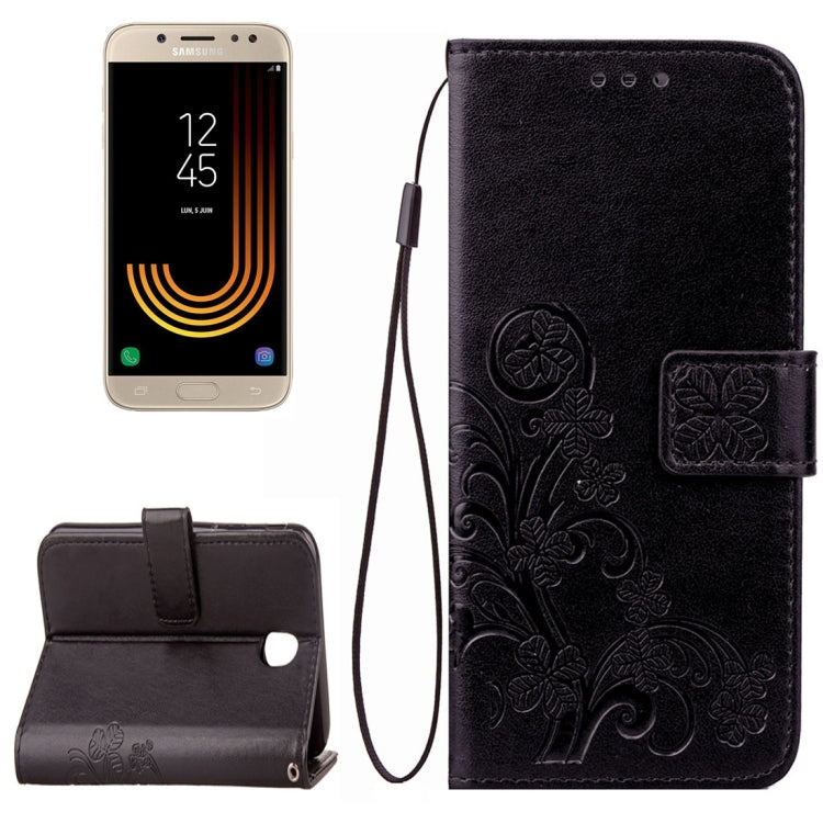For Galaxy J5 (2017) (EU Version) Lucky Clover Pressed Flowers Pattern TPU+PU Horizontal Flip Leather Case with Holder & Card Slots & Wallet & Lanyard