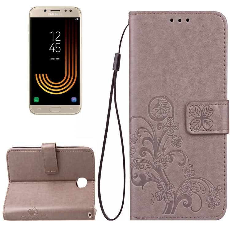 For Galaxy J5 (2017) (EU Version) Lucky Clover Pressed Flowers Pattern TPU+PU Horizontal Flip Leather Case with Holder & Card Slots & Wallet & Lanyard