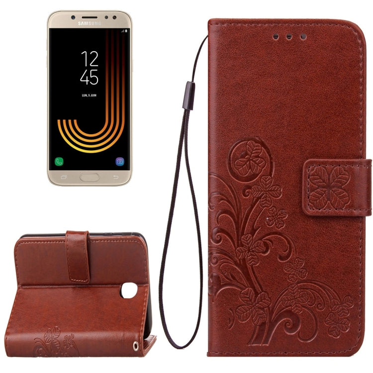 For Galaxy J5 (2017) (EU Version) Lucky Clover Pressed Flowers Pattern TPU+PU Horizontal Flip Leather Case with Holder & Card Slots & Wallet & Lanyard