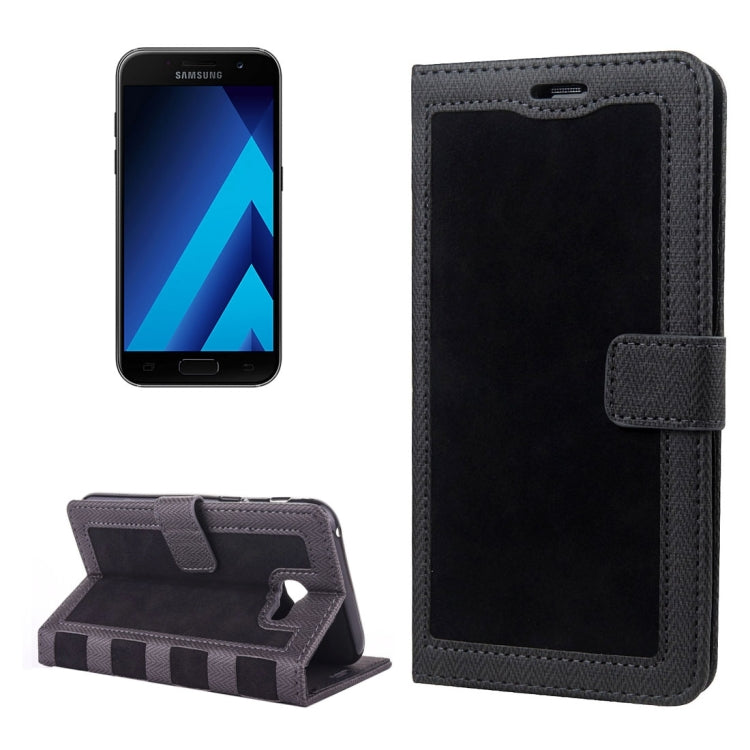 For Galaxy A3 (2017) Contrast Color Retro Denim Texture Style Horizontal Flip Leather Case with Holder & Card Slots & Wallet & Photo Frame