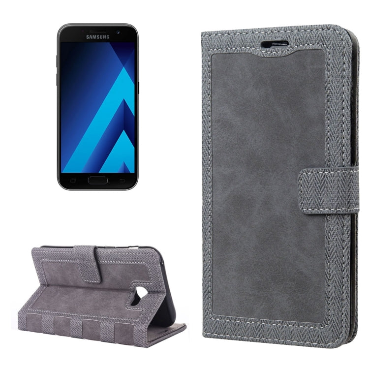 For Galaxy A3 (2017) Contrast Color Retro Denim Texture Style Horizontal Flip Leather Case with Holder & Card Slots & Wallet & Photo Frame
