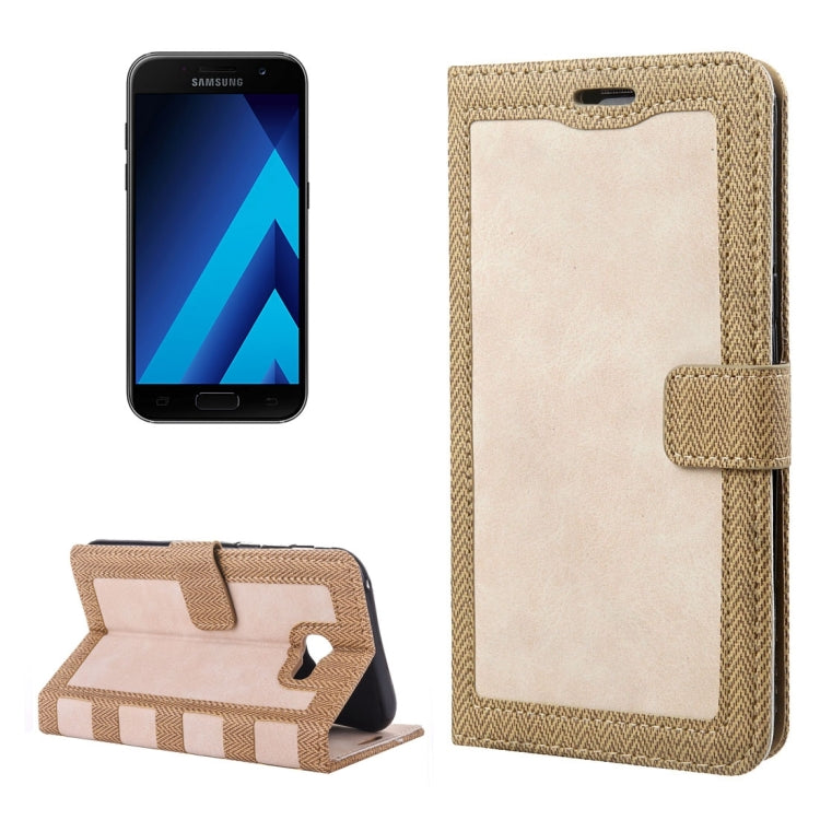 For Galaxy A3 (2017) Contrast Color Retro Denim Texture Style Horizontal Flip Leather Case with Holder & Card Slots & Wallet & Photo Frame