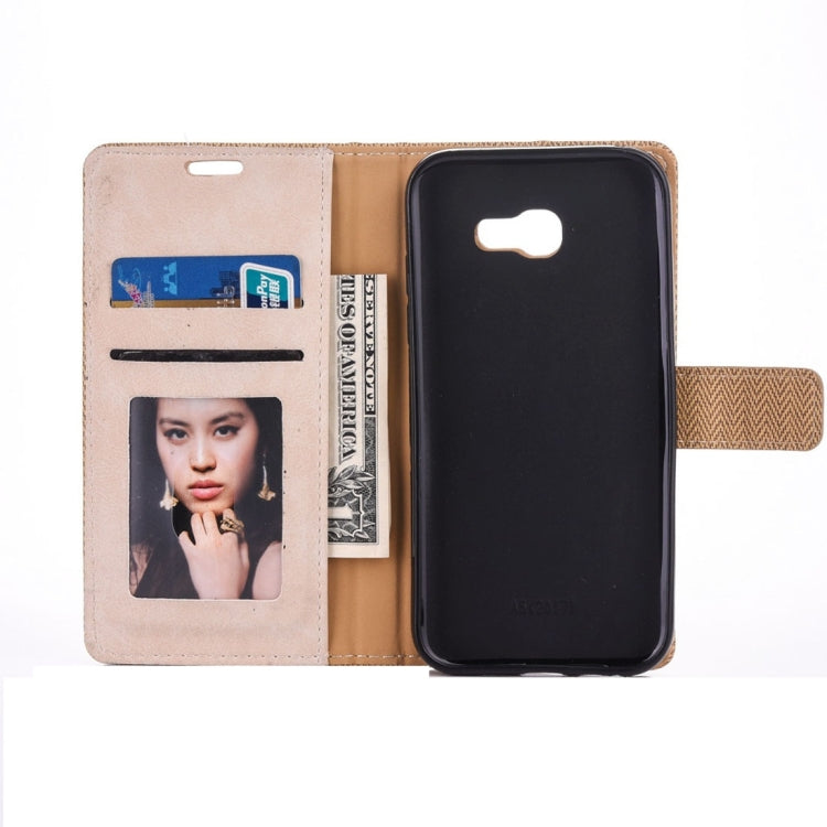 For Galaxy A3 (2017) Contrast Color Retro Denim Texture Style Horizontal Flip Leather Case with Holder & Card Slots & Wallet & Photo Frame