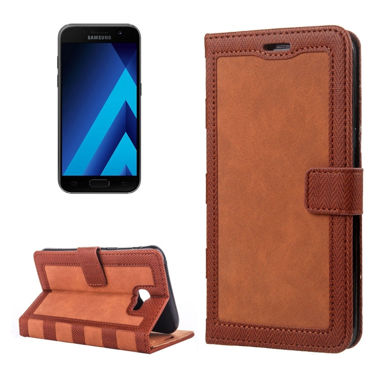 For Galaxy A3 (2017) Contrast Color Retro Denim Texture Style Horizontal Flip Leather Case with Holder & Card Slots & Wallet & Photo Frame