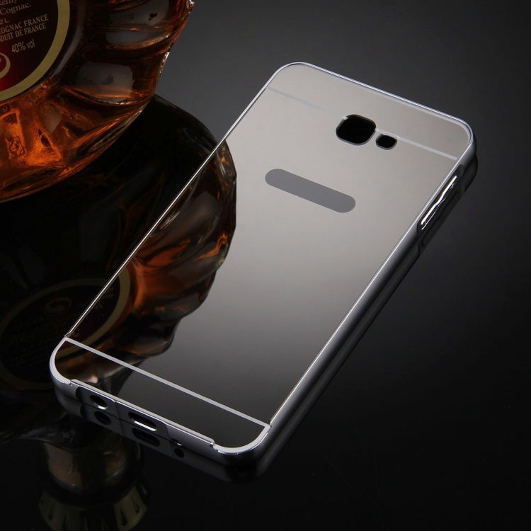 For Galaxy J7 Prime Mirror Push Pull Back Shell Cover + Electroplating Bumper Frame Protective Combination Case