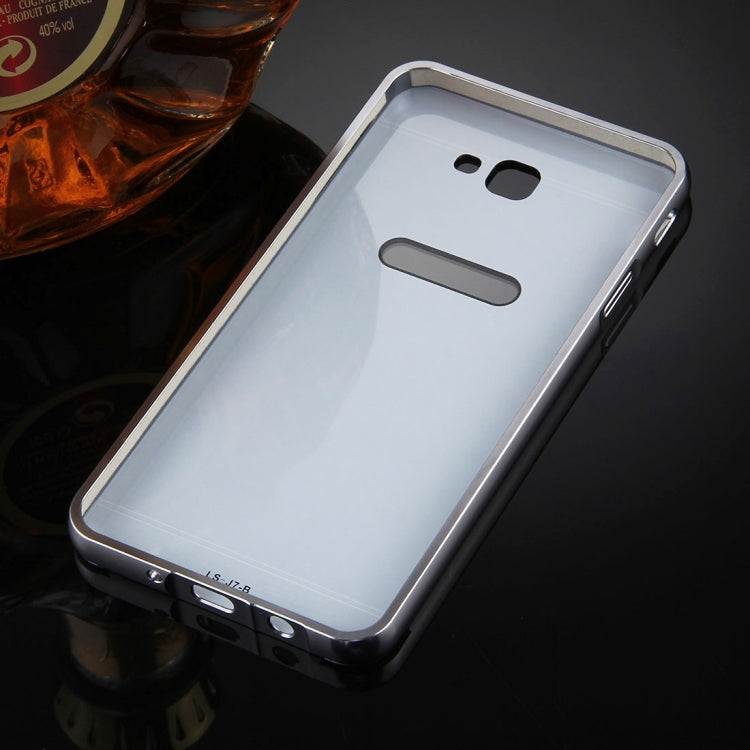 For Galaxy J7 Prime Mirror Push Pull Back Shell Cover + Electroplating Bumper Frame Protective Combination Case