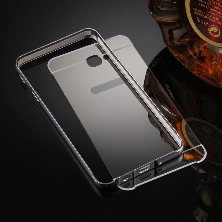 For Galaxy J7 Prime Mirror Push Pull Back Shell Cover + Electroplating Bumper Frame Protective Combination Case