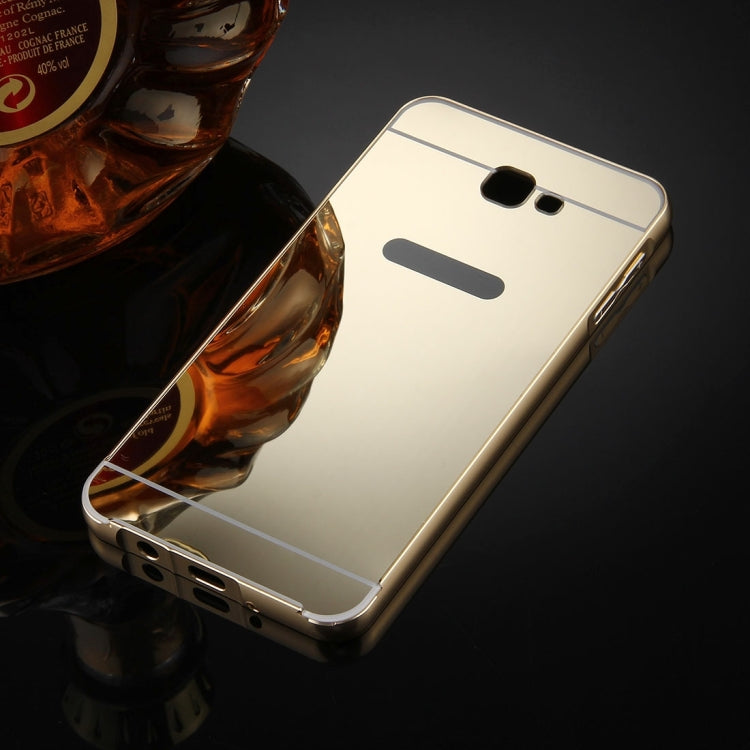 For Galaxy J7 Prime Mirror Push Pull Back Shell Cover + Electroplating Bumper Frame Protective Combination Case
