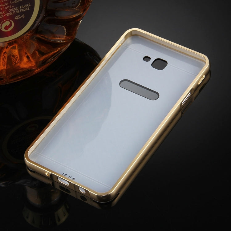 For Galaxy J7 Prime Mirror Push Pull Back Shell Cover + Electroplating Bumper Frame Protective Combination Case