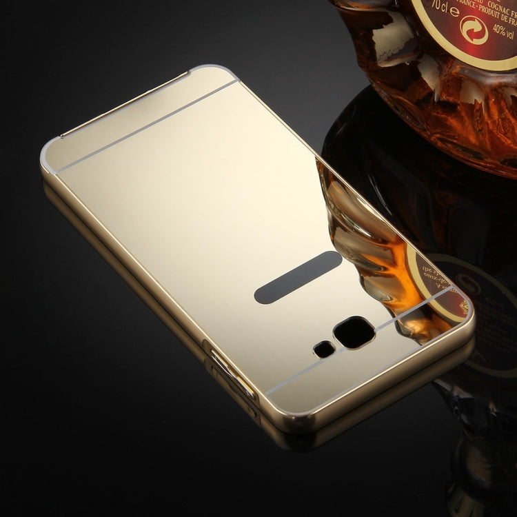For Galaxy J7 Prime Mirror Push Pull Back Shell Cover + Electroplating Bumper Frame Protective Combination Case