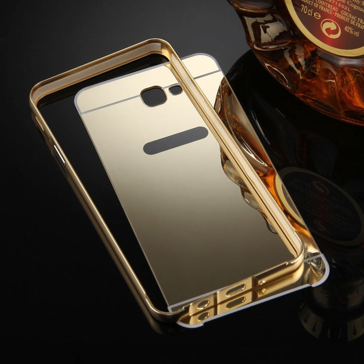 For Galaxy J7 Prime Mirror Push Pull Back Shell Cover + Electroplating Bumper Frame Protective Combination Case
