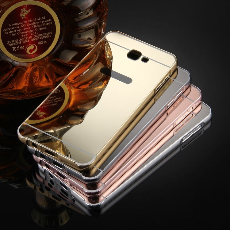 For Galaxy J7 Prime Mirror Push Pull Back Shell Cover + Electroplating Bumper Frame Protective Combination Case
