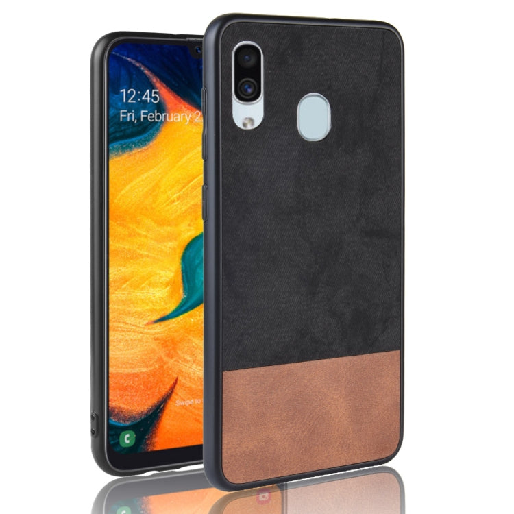 Shockproof Color Matching Denim PC + PU + TPU Case for Galaxy A20